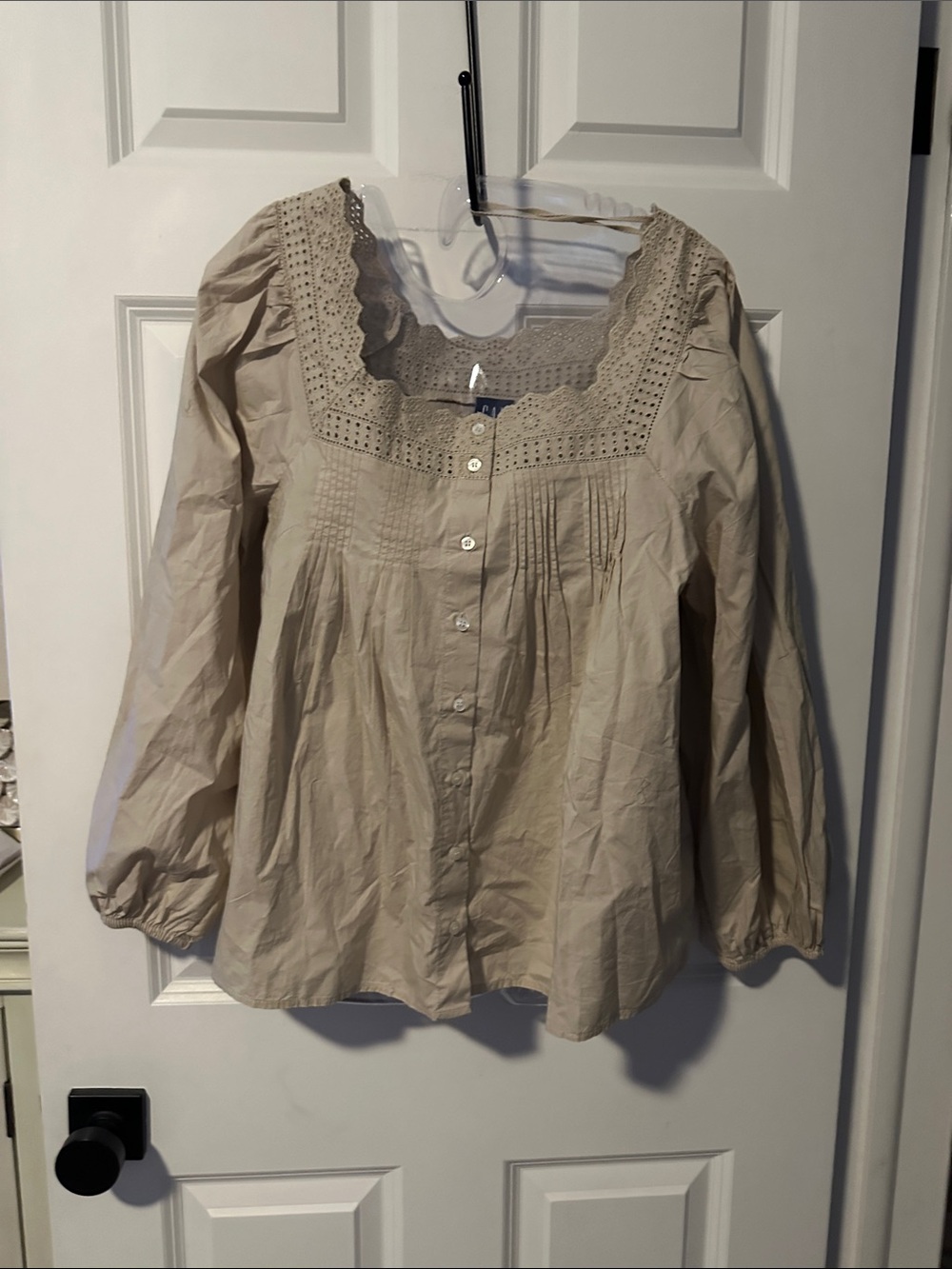 GAP Cream Eyelet Square-Neck Button Front Blouse